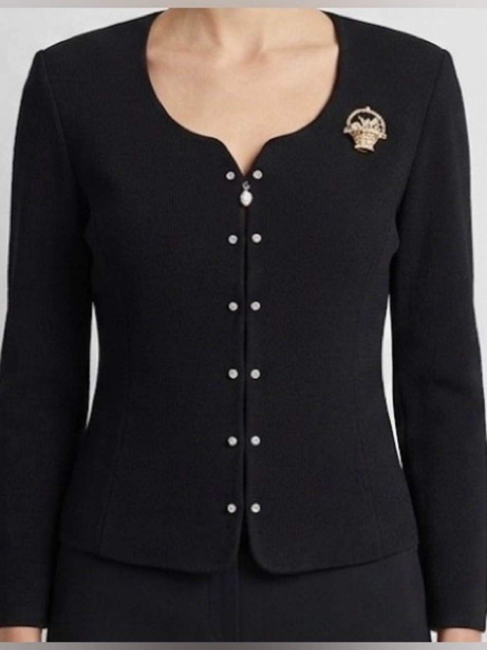 St. John Navy Cardigan with Pearl Details